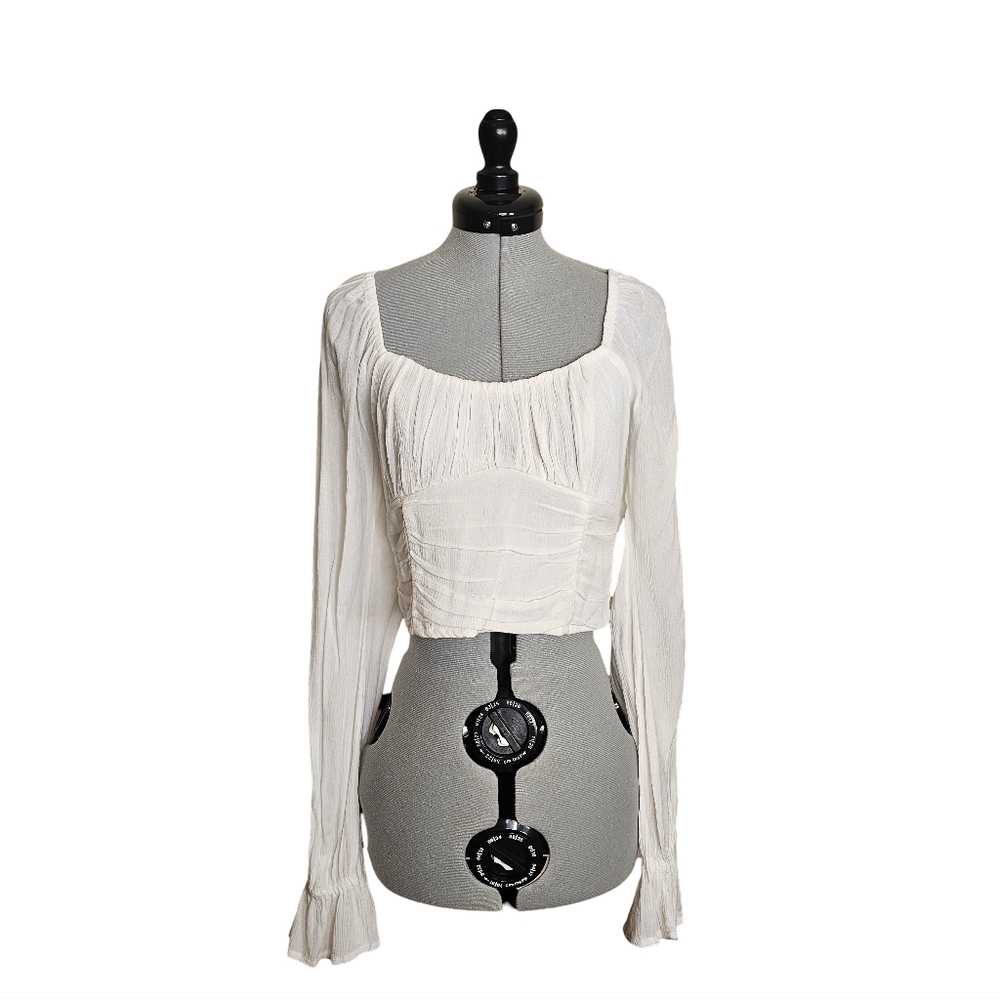 Hollister Cropped White Puffed Long Sleeve Top